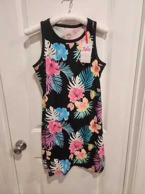 Justice Black Floral Tank Dress with Bright Tropical Print Girls 12-14 Large